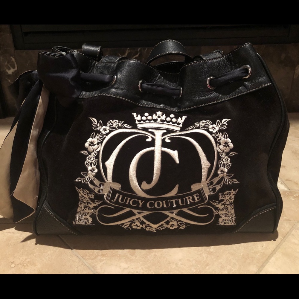 Juicy Couture black velvet and leather bag.